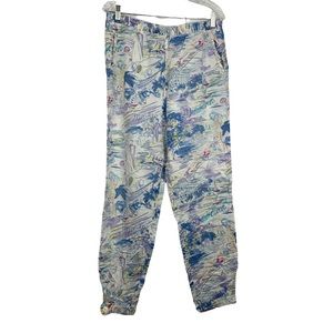Vintage 80s France Vacation Novelty Print Cropped Pull-On Pants
